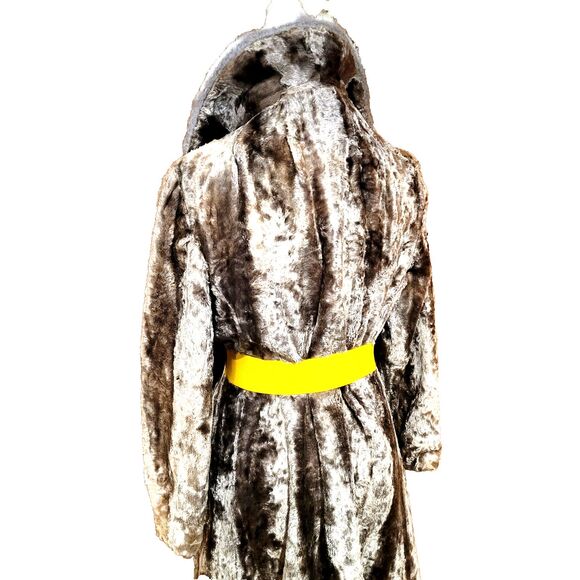 VTG MOD 60 70s trench Faux SILVER MINK Fur Broadtail Lamb Double Breasted Coat M - Picture 7 of 11